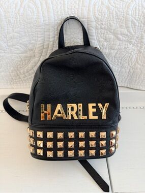 Harley Davidson Black Mini Backpack with Gold Stud Accents (RARE)